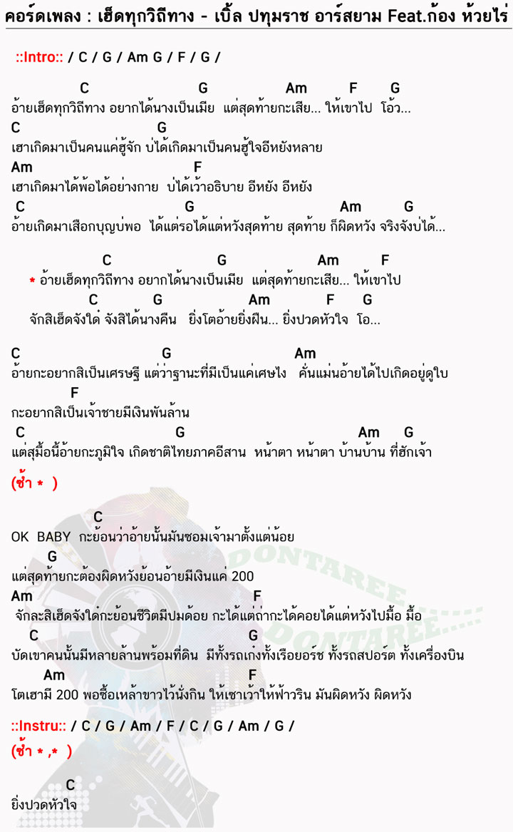 คอร์ดเพลง เฮ็ดทุกวิถีทาง ง่ายๆ