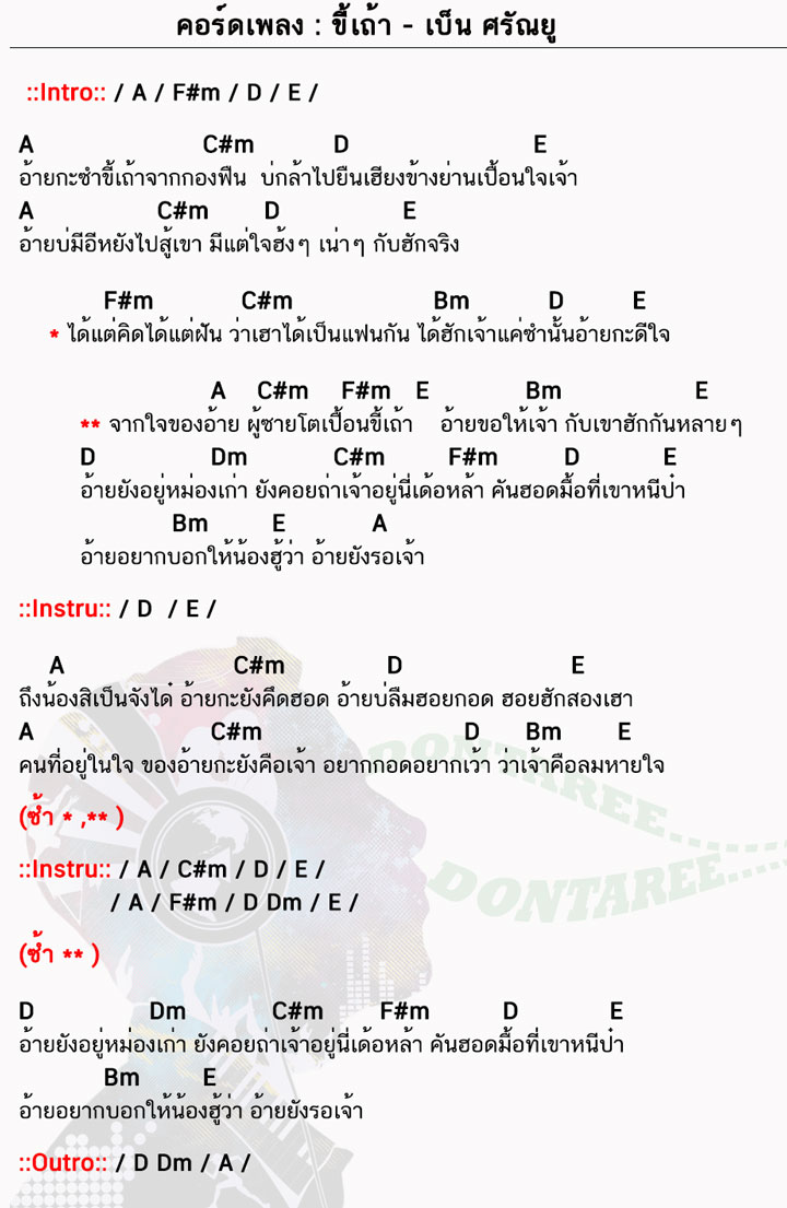 คอร์ดเพลง ขี้เถ้า ง่ายๆ