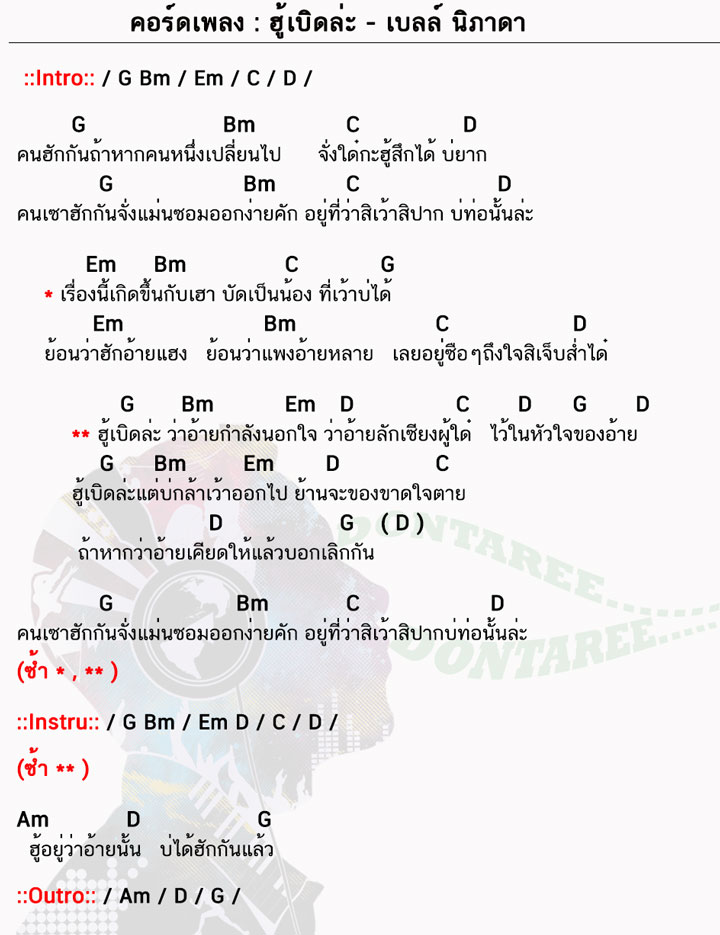 คอร์ดเพลง ฮู้เบิดล่ะ ง่ายๆ