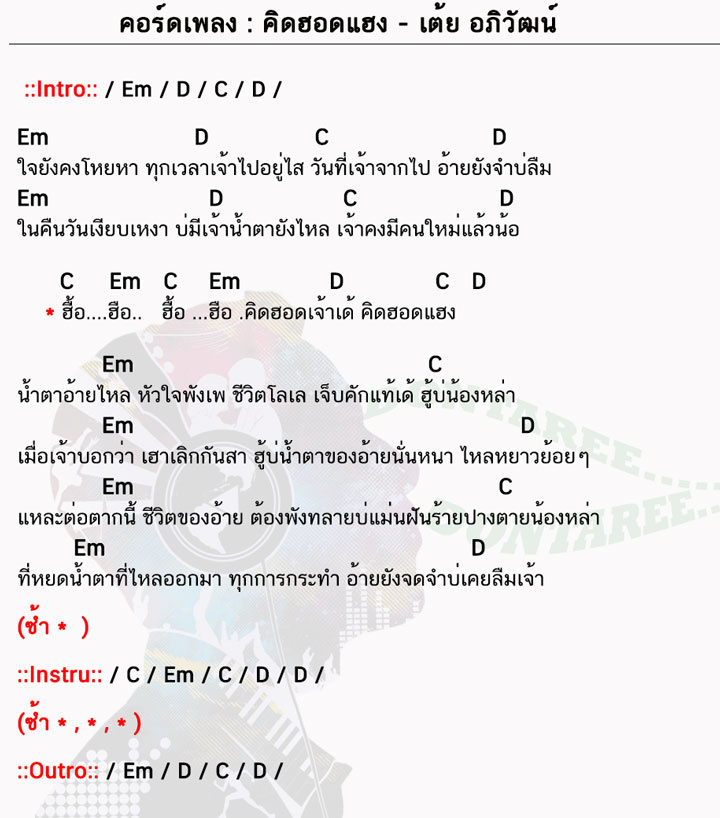 คอร์ดเพลง คิดฮอดแฮง ง่ายๆ