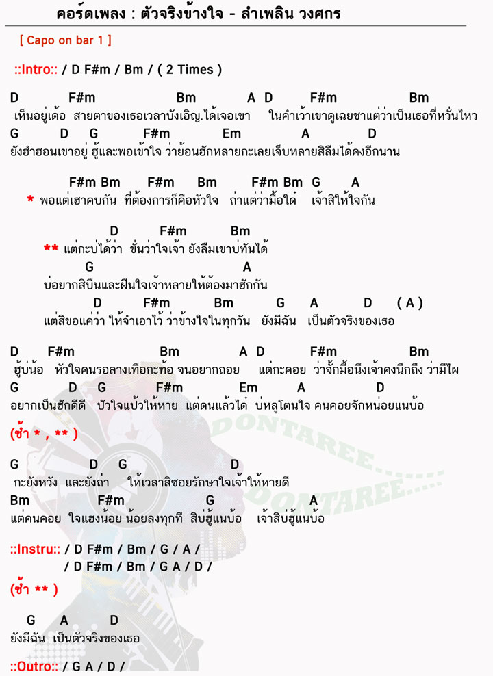 คอร์ดเพลง ตัวจริงข้างใจ ง่ายๆ