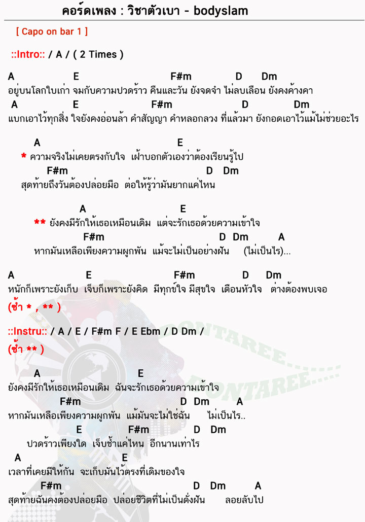 คอร์ดเพลง วิชาตัวเบา ง่ายๆ