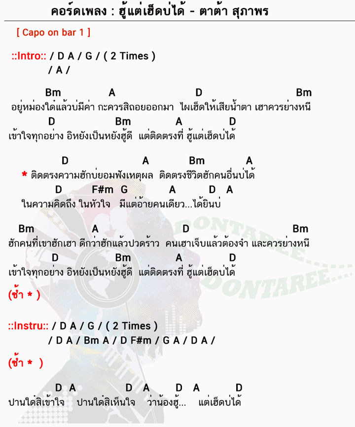 คอร์ดเพลง ฮู้แต่เฮ็ดบ่ได้ ง่ายๆ