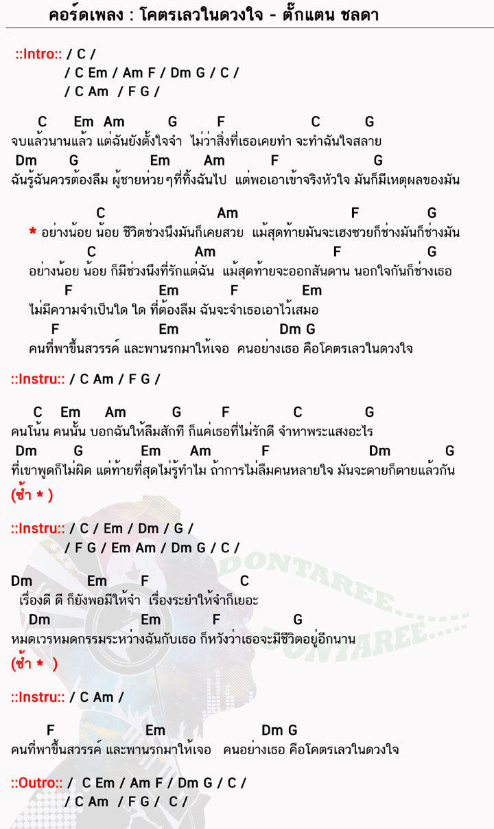 คอร์ดเพลง โคตรเลวในดวงใจ ง่ายๆ