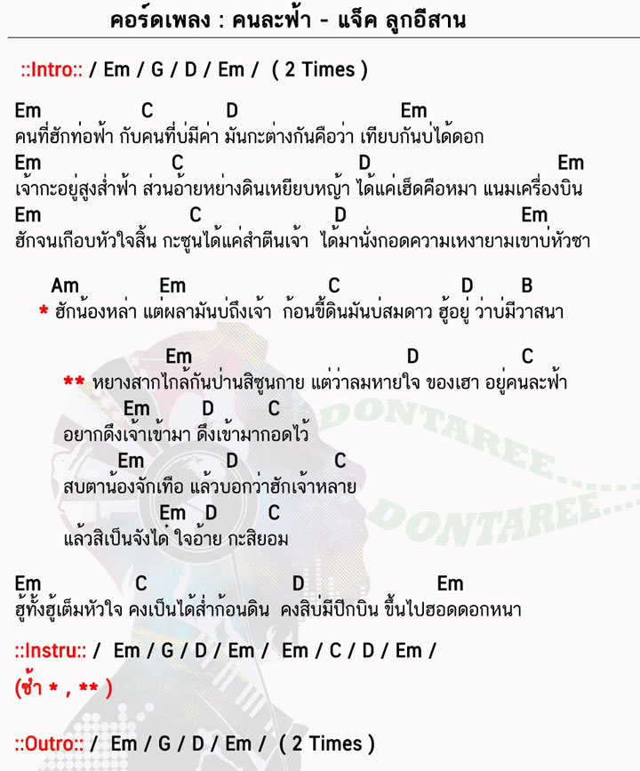 คอร์ดเพลง คนละฟ้า ง่ายๆ