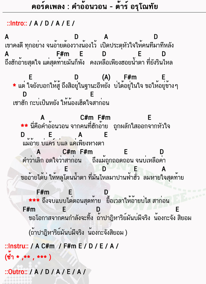 คอร์ดเพลง คำอ้อนวอน ง่ายๆ