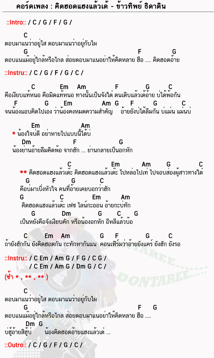คอร์ดเพลง คิดฮอดแฮงแล้วเด้ ง่ายๆ