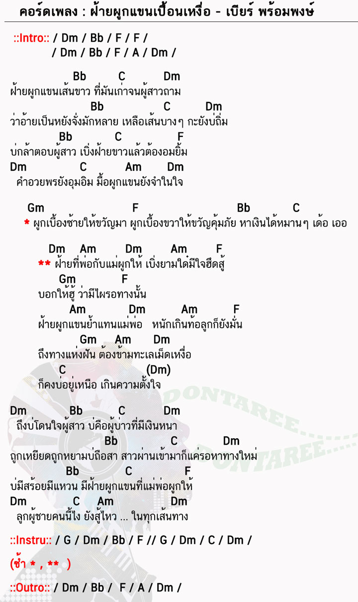 คอร์ดเพลง ฝ้ายผูกแขนเปื้อนเหงื่อ ง่ายๆ