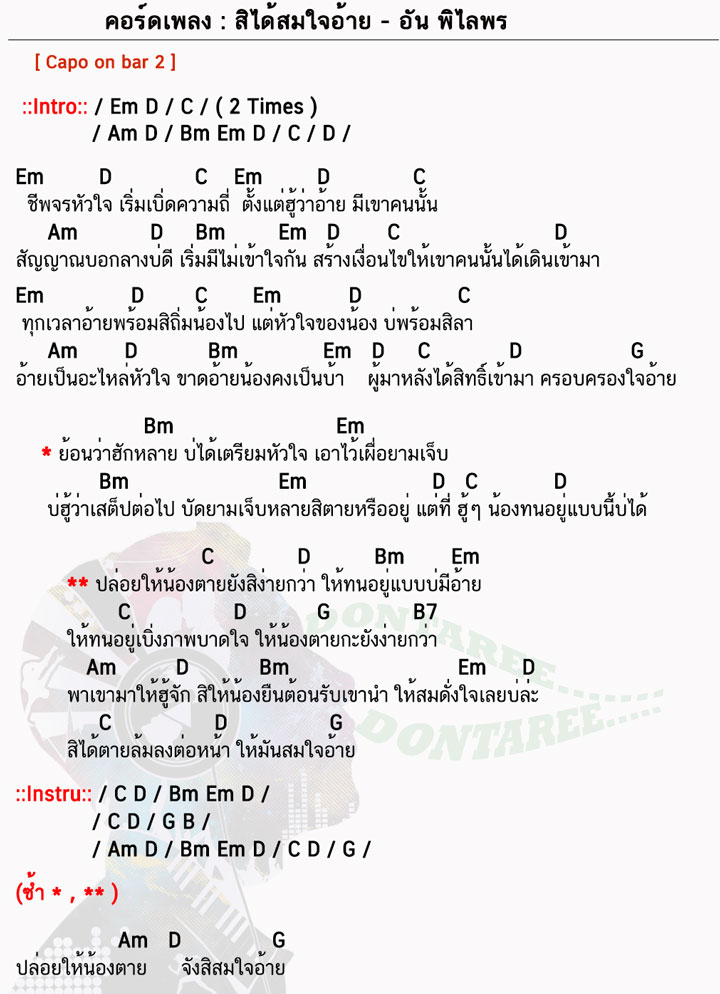 คอร์ดเพลง สิได้สมใจอ้าย ง่ายๆ