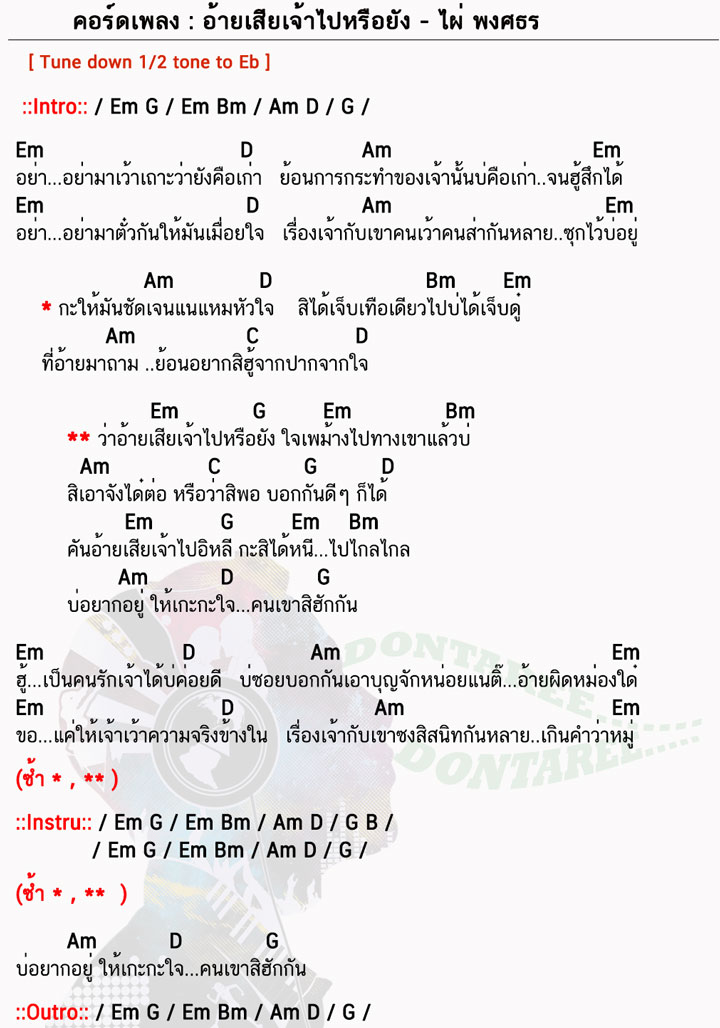 คอร์ดเพลง อ้ายเสียเจ้าไปหรือยัง ง่ายๆ