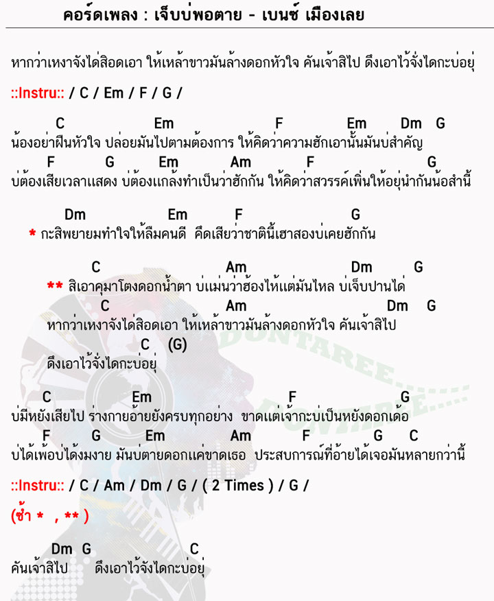 คอร์ดเพลง เจ็บบ่พอตาย ง่ายๆ