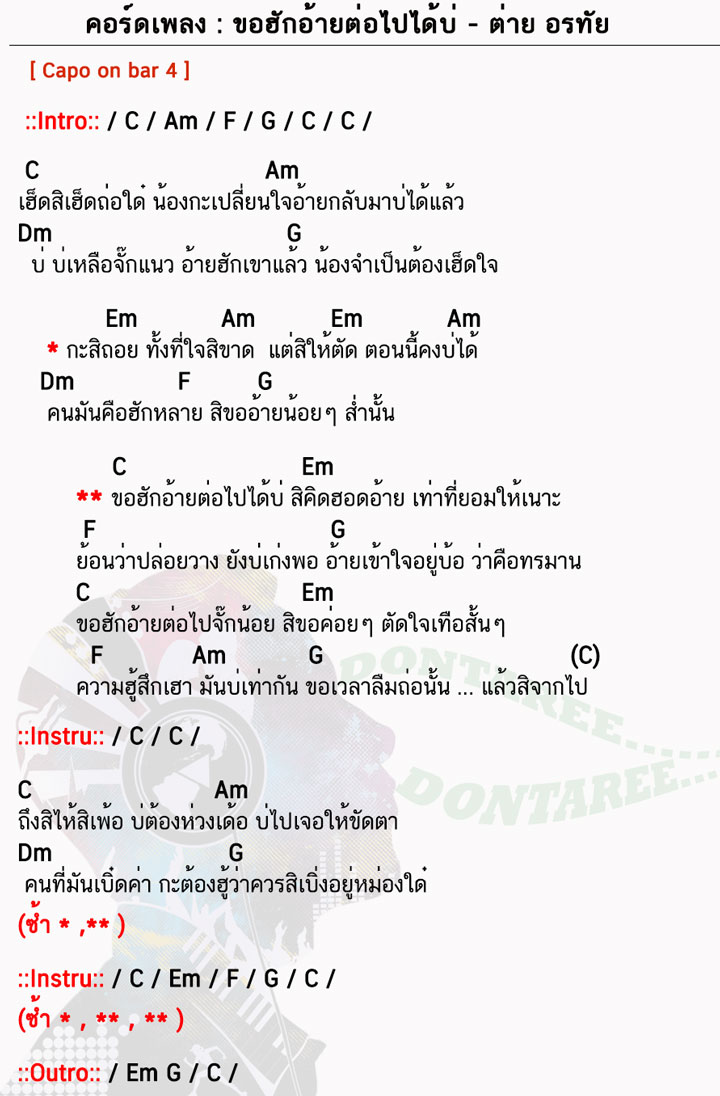 คอร์ดเพลง ขอฮักอ้ายต่อไปได้บ่ ง่ายๆ