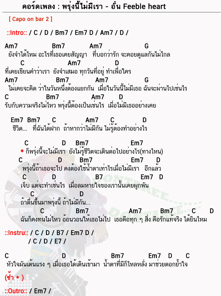 คอร์ดเพลง พรุ่งนี้ไม่มีเรา ง่ายๆ