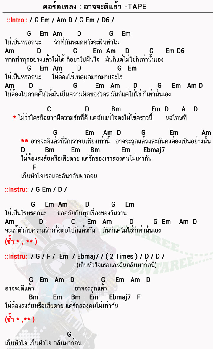 คอร์ดเพลง อาจจะดีแล้ว