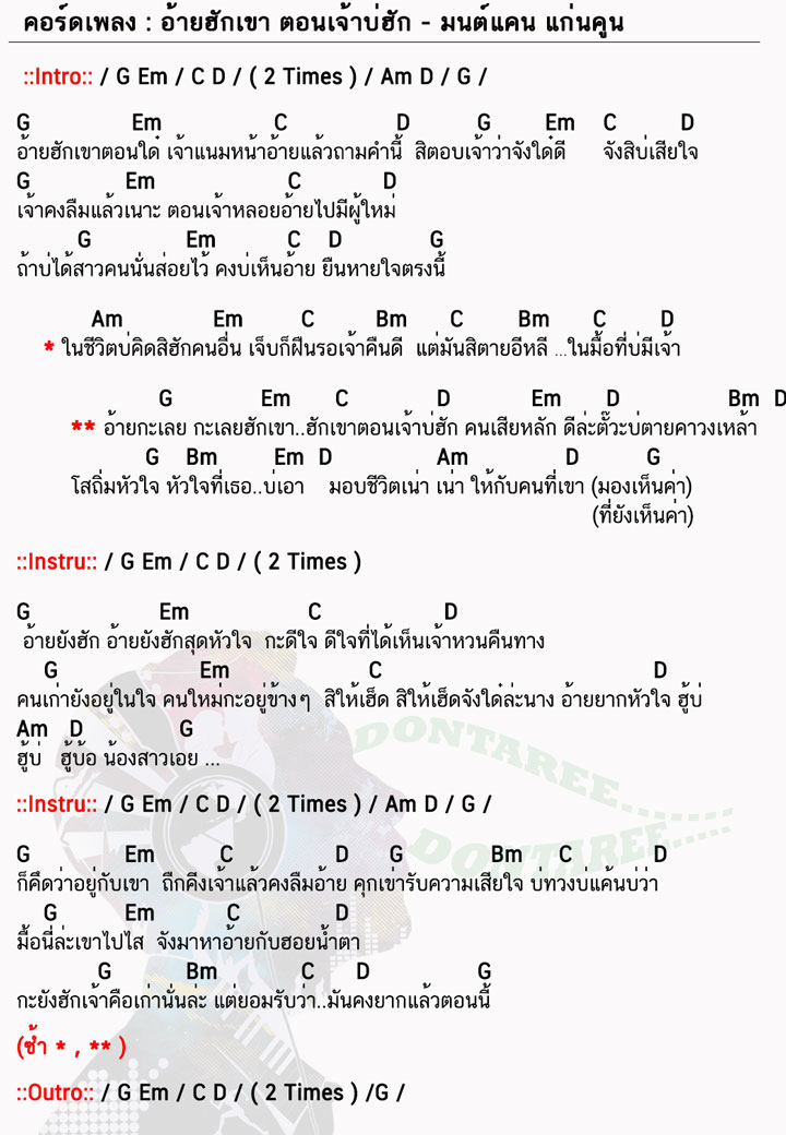 คอร์ดเพลง อ้ายฮักเขา-ตอนเจ้าบ่ฮัก ง่ายๆ