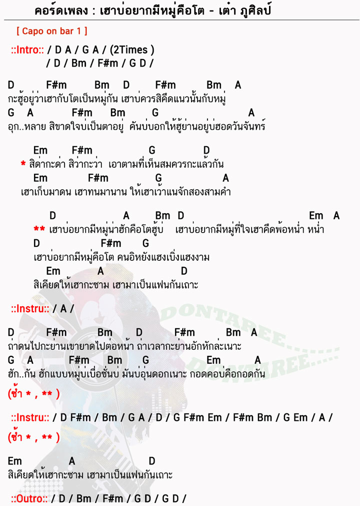 คอร์ดเพลง เฮาบ่อยากมีหมู่คือโต ง่ายๆ