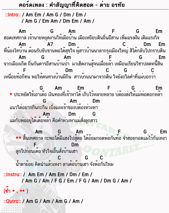 คอร์ดเพลง คำสัญญาที่คิดฮอด ง่ายๆ