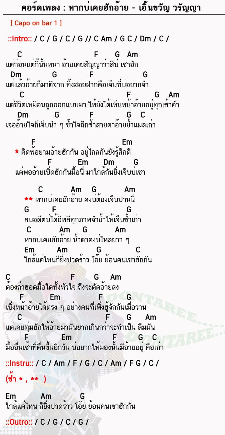 คอร์ดเพลง หากบ่เคยฮักอ้าย ง่ายๆ