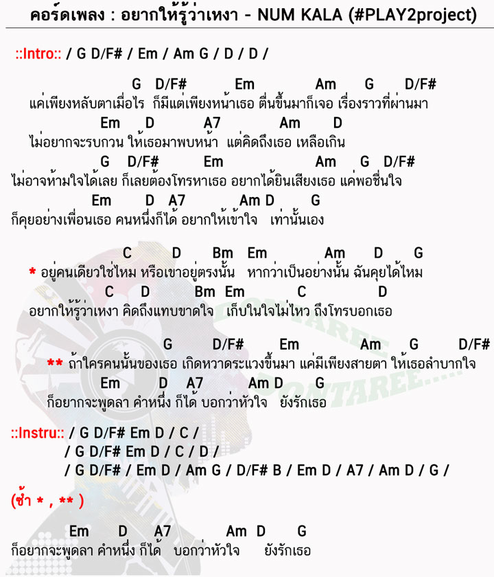 คอร์ดเพลง อยากให้รู้ว่าเหงา ง่ายๆ