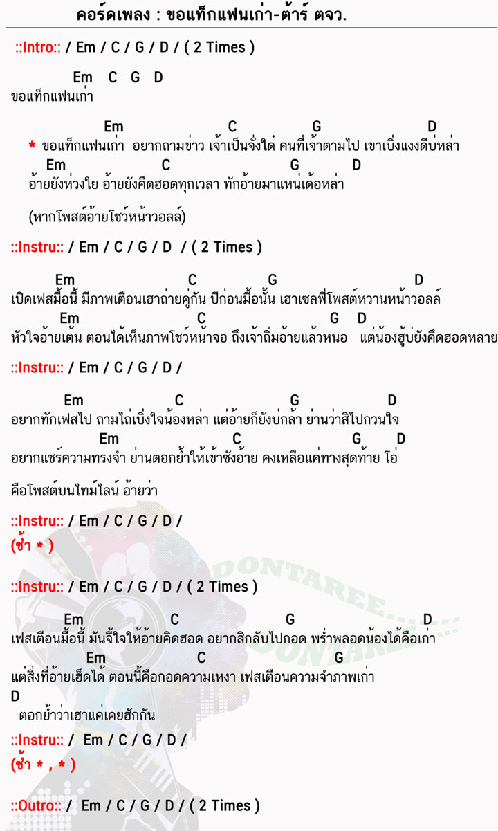 คอร์ดเพลง ขอแท็กแฟนเก่า ง่ายๆ