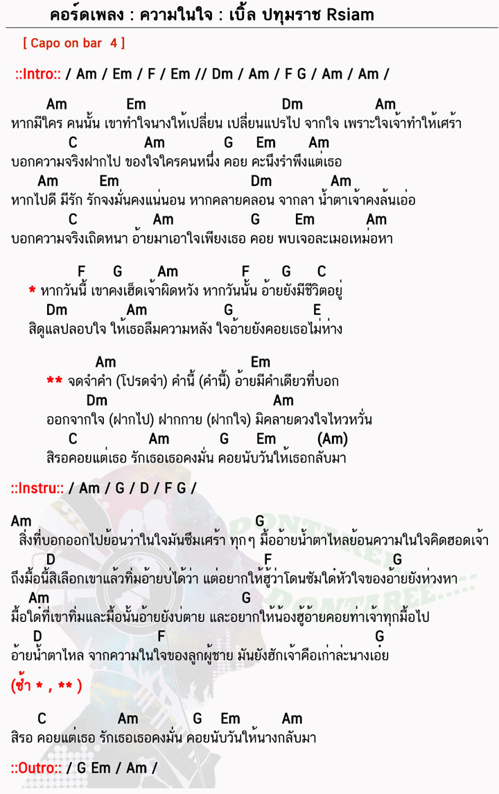 คอร์ดเพลง ความในใจ ง่ายๆ