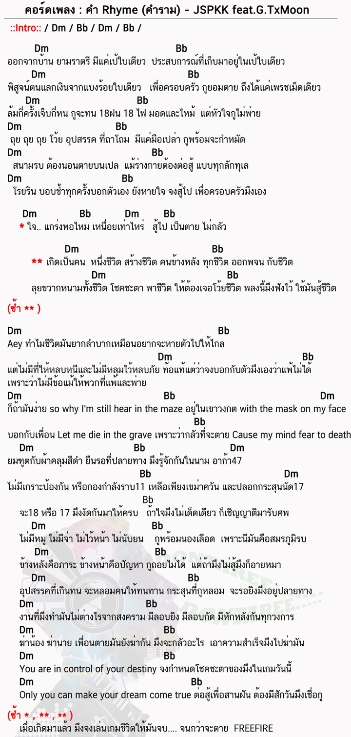 คอร์ดเพลง คำ-Rhyme-(คำราม) ง่ายๆ