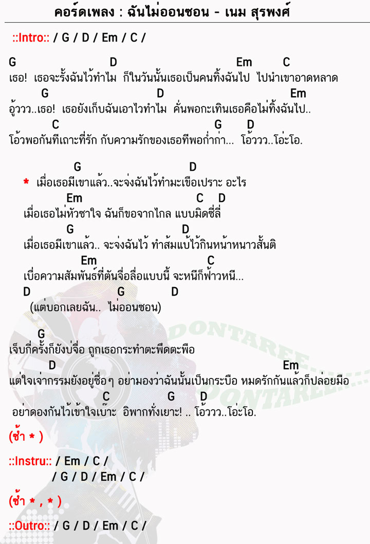 คอร์ดเพลง ฉันไม่ออนซอน ง่ายๆ