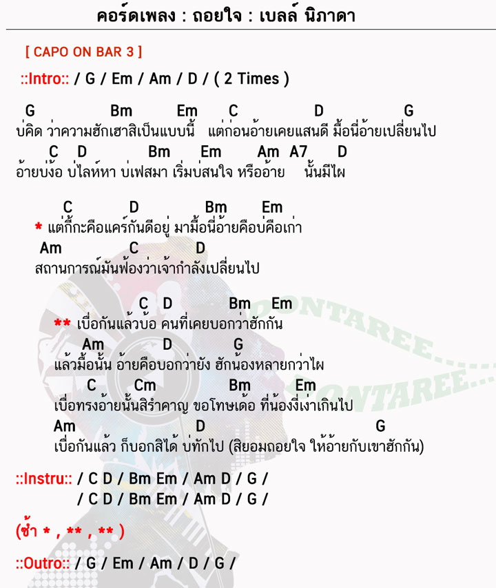 คอร์ดเพลง ถอยใจ ง่ายๆ