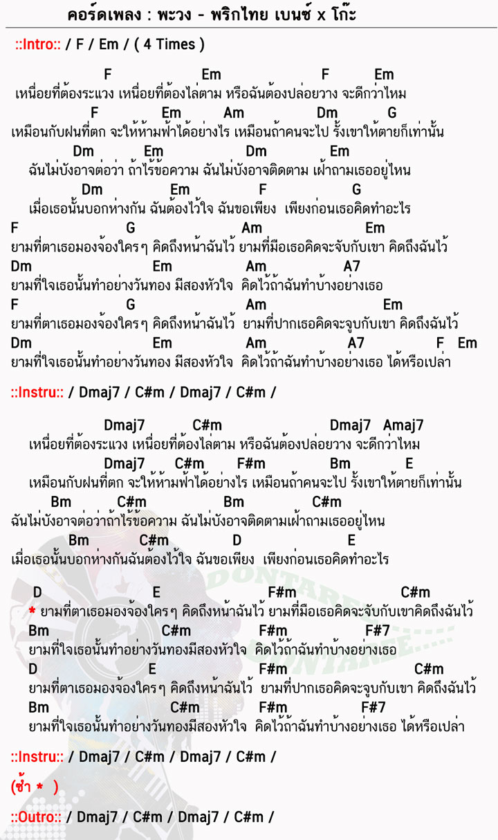 คอร์ดเพลง พะวง ง่ายๆ