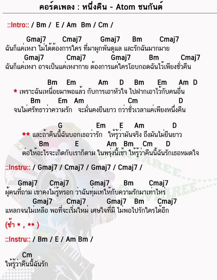 คอร์ดเพลง หนึ่งคืน ง่ายๆ