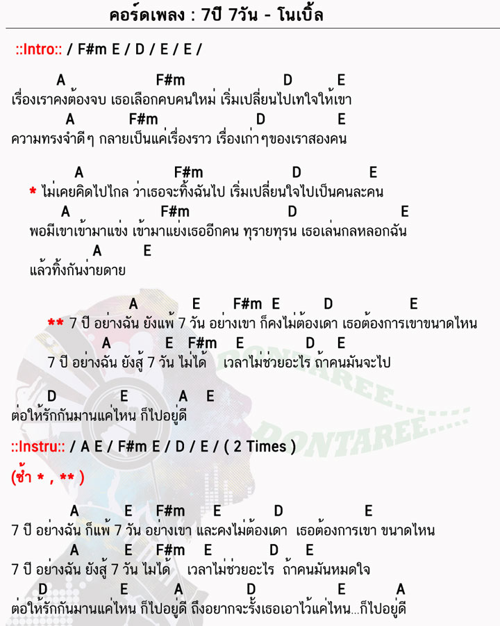 คอร์ดเพลง 7ปี7วัน ง่ายๆ