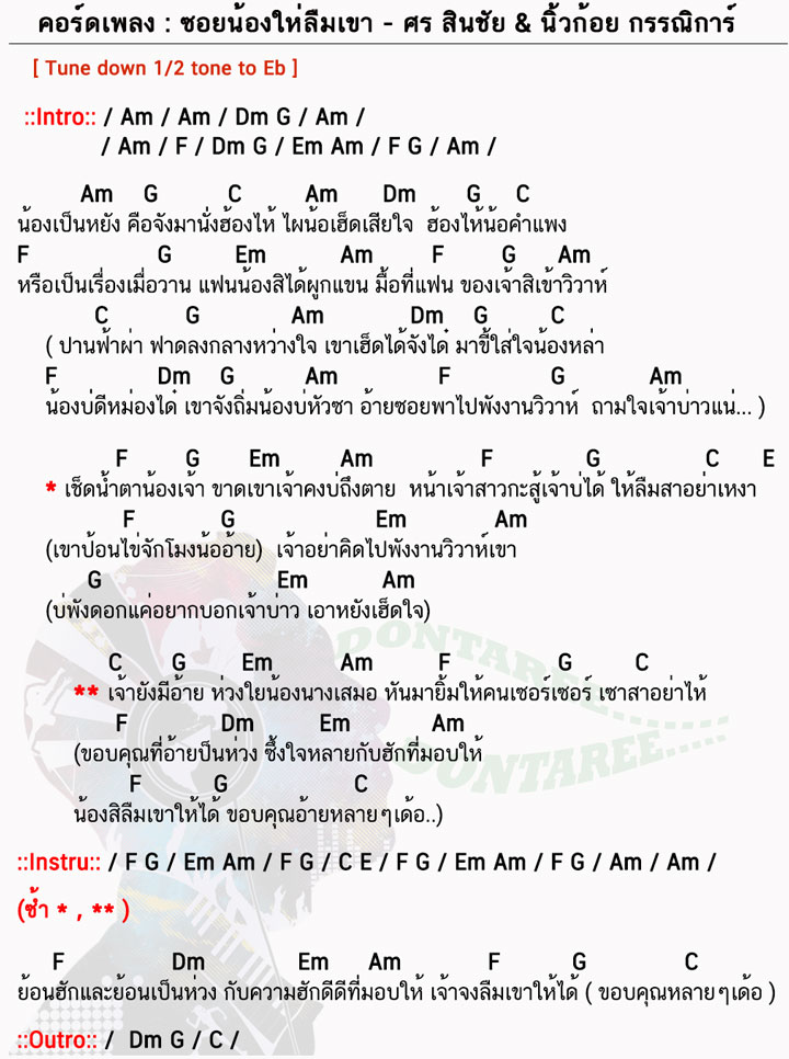 คอร์ดเพลง ซอยน้องให่ลืมเขา ง่ายๆ