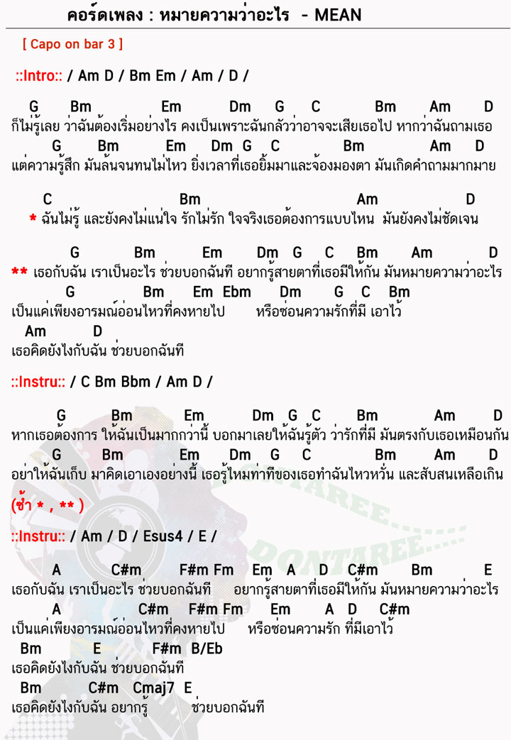 คอร์ดเพลง หมายความว่าอะไร ง่ายๆ