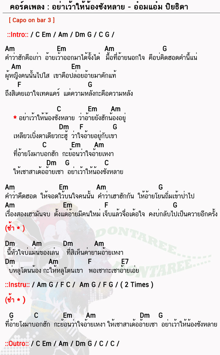 คอร์ดเพลง อย่าเว้าให้น้องซังหลาย ง่ายๆ