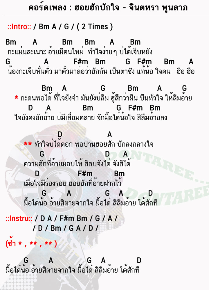 คอร์ดเพลง ฮอยฮักปักใจ ง่ายๆ