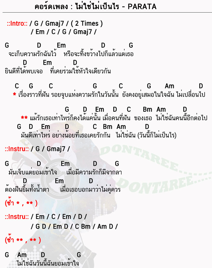 คอร์ดเพลง ไม่ใช่ไม่เป็นไร ง่ายๆ