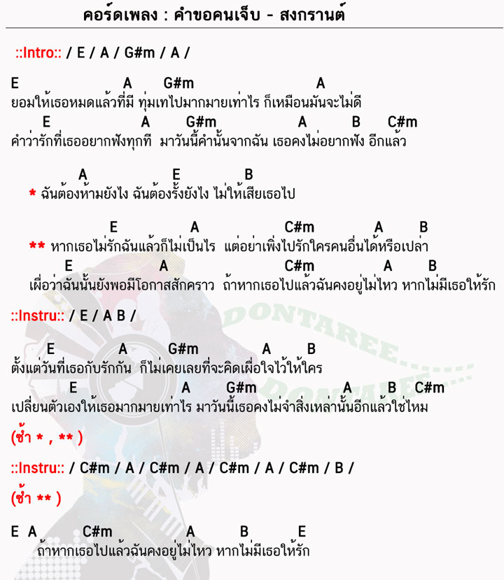 คอร์ดเพลง คำขอคนเจ็บ ง่ายๆ