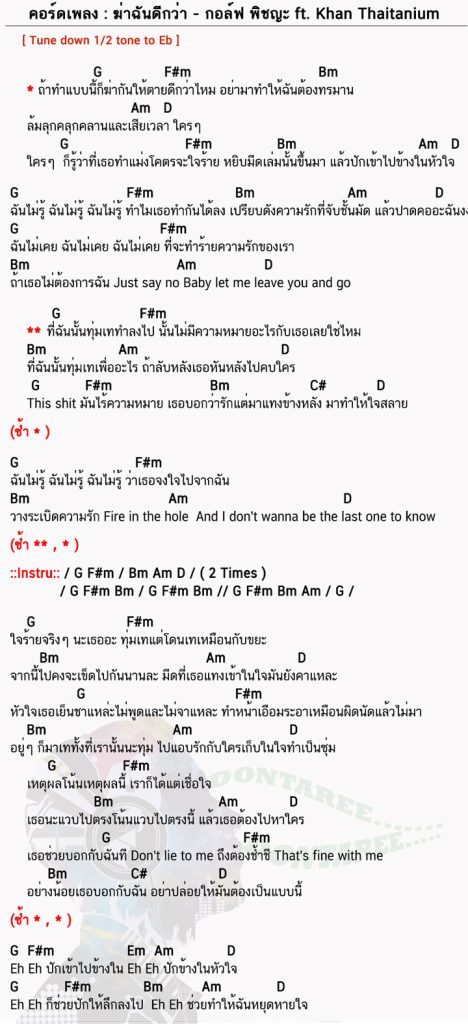 คอร์ดเพลง ฆ่าฉันดีกว่า ง่ายๆ