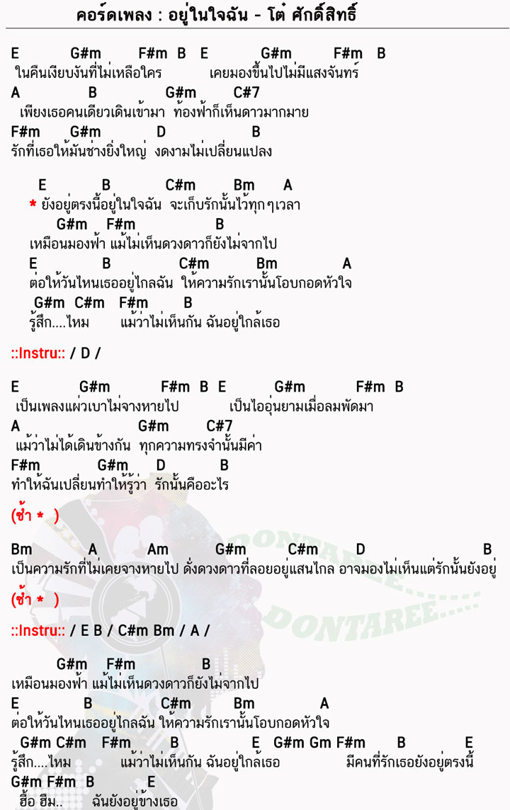 คอร์ดเพลง อยู่ในใจฉัน ง่ายๆ