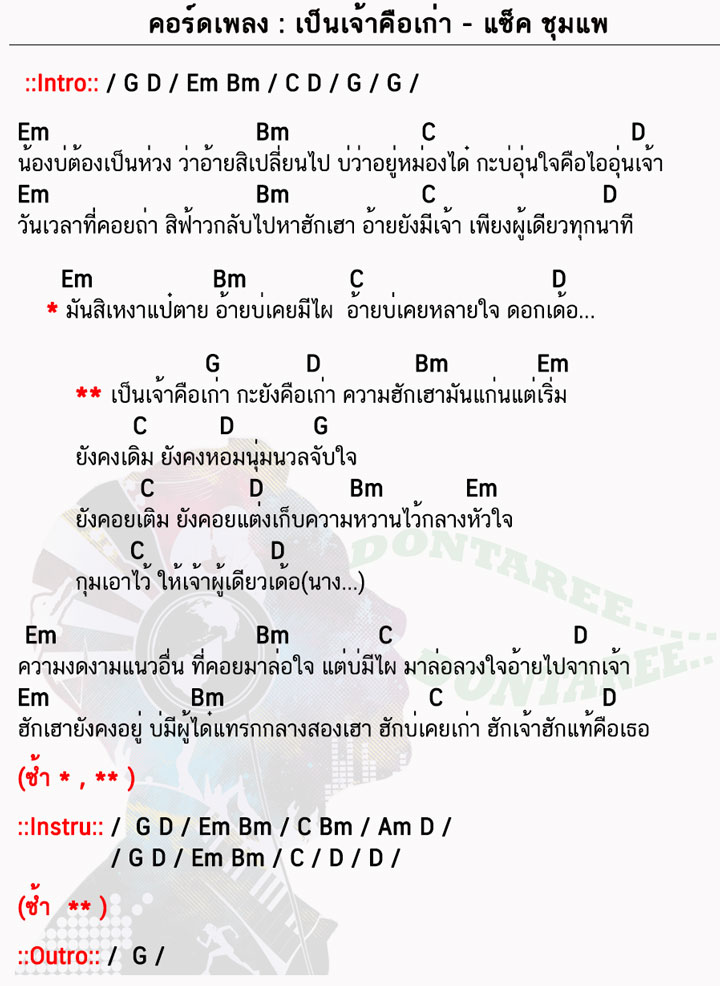 คอร์ดเพลง เป็นเจ้าคือเก่า ง่ายๆ