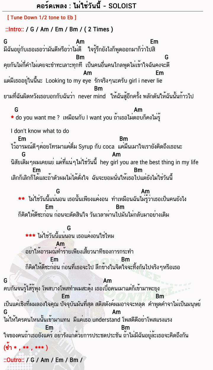 คอร์ดเพลง ไม่ใช่วันนี้ ง่ายๆ