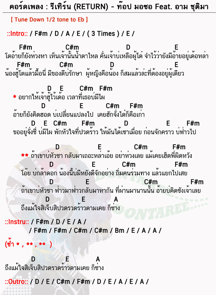 คอร์ดเพลง รีเทิร์น-(RETURN) ง่ายๆ