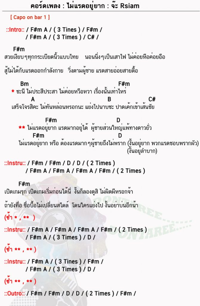 คอร์ดเพลง ไม่แรดอยู่ยาก ง่ายๆ