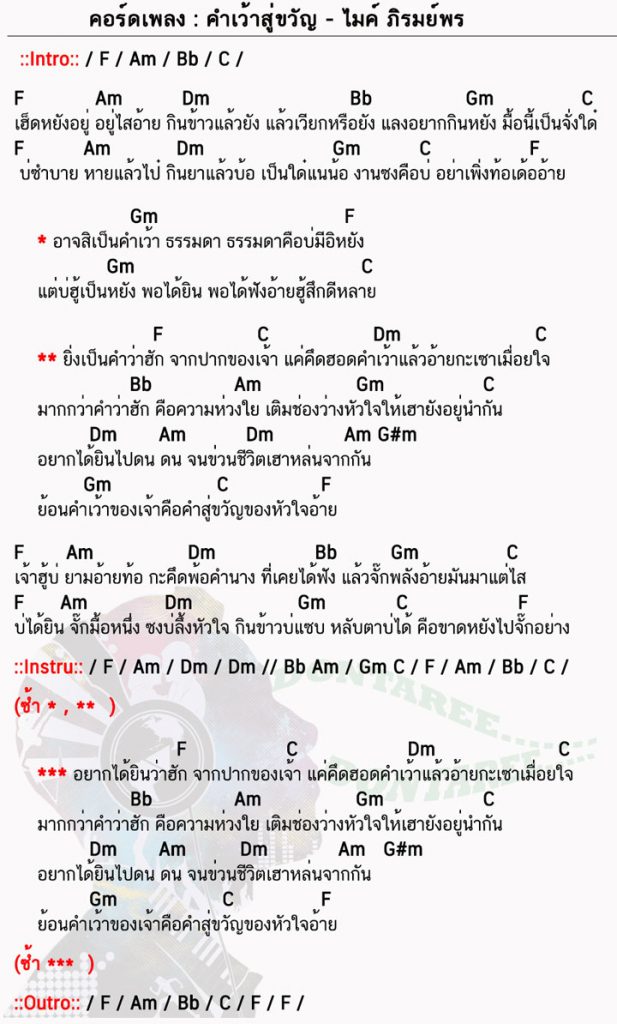 คอร์ดเพลง คำเว้าสู่ขวัญ ง่ายๆ