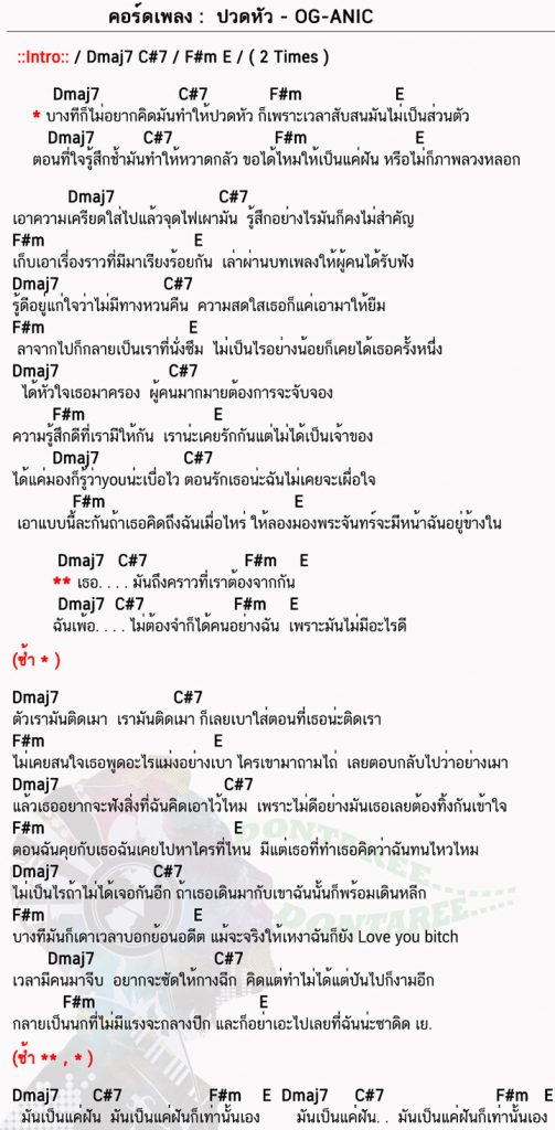 คอร์ดเพลง ปวดหัว ง่ายๆ