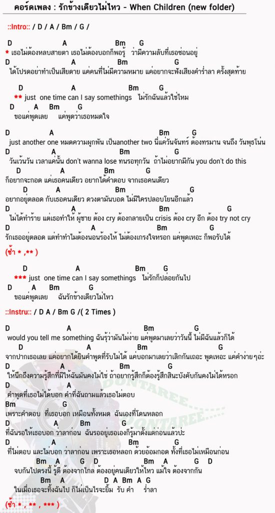คอร์ดเพลง รักข้างเดียวไม่ไหว ง่ายๆ