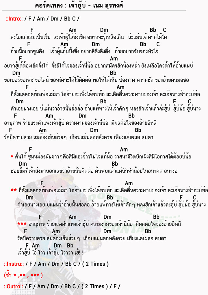 คอร์ดเพลง เจ้าฮู้บ่ ง่ายๆ