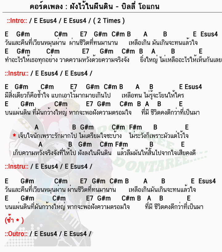 คอร์ดเพลง ฝังไว้ในผืนดิน