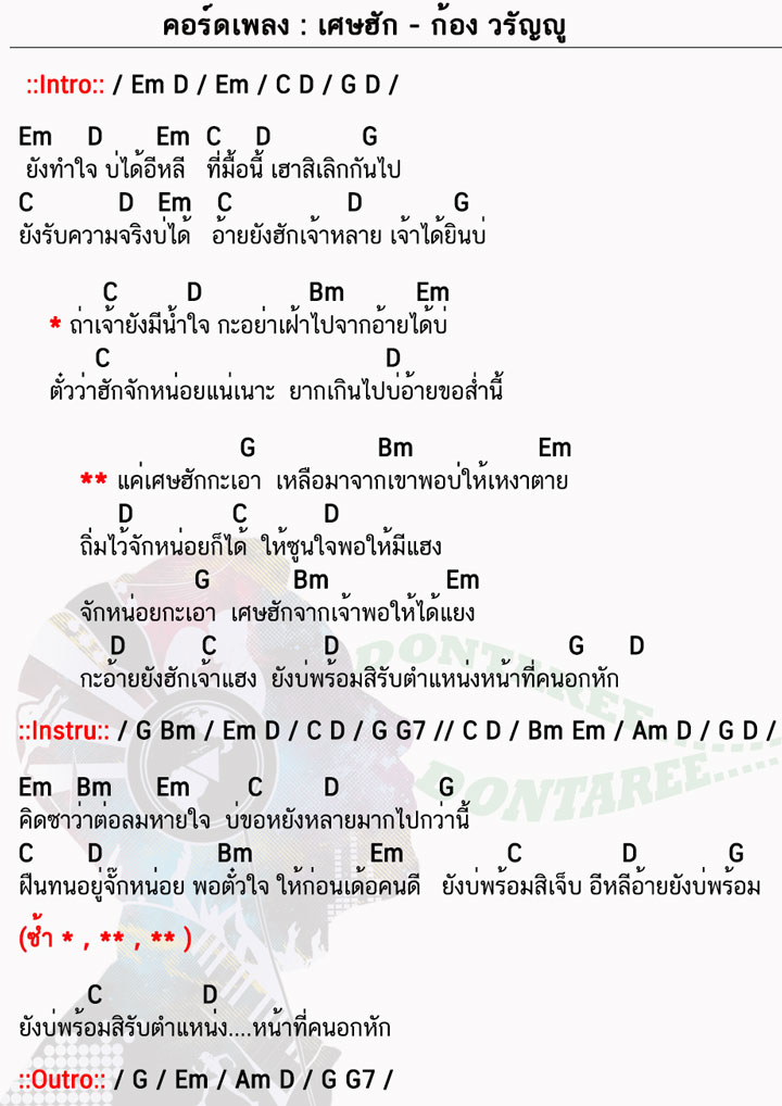 คอร์ดเพลง เศษฮัก ง่ายๆ