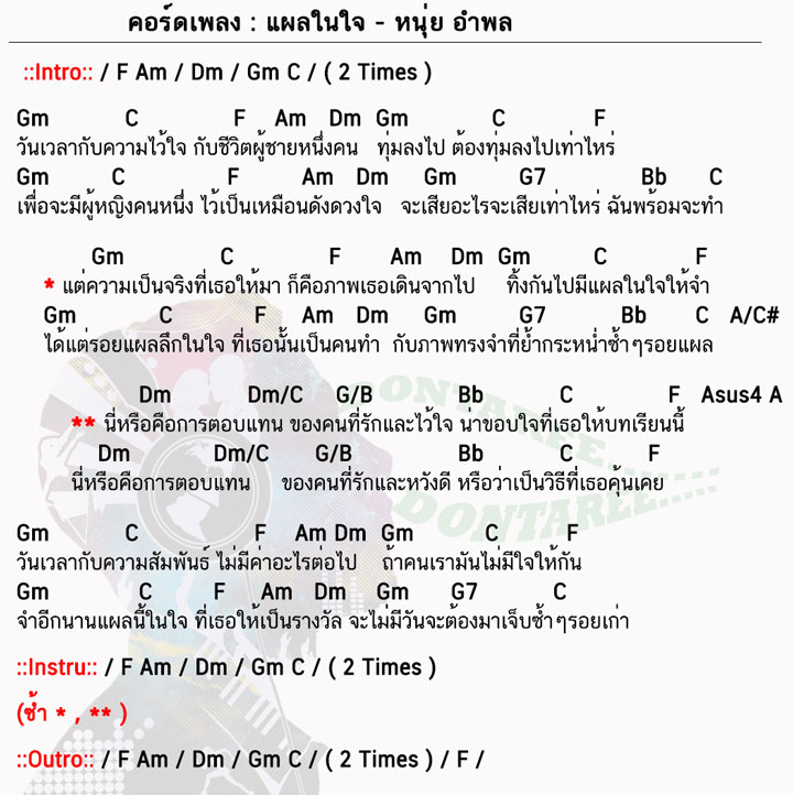 คอร์ดเพลง แผลในใจ